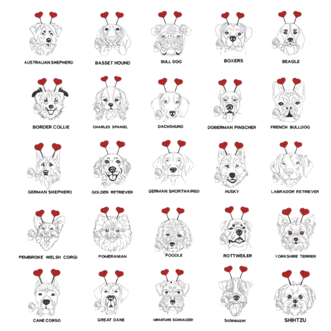 Valentine pups embroidered