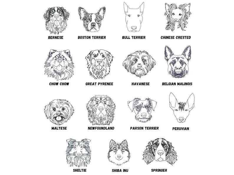 Simple hand drawn style Embroidered pocket pet line art