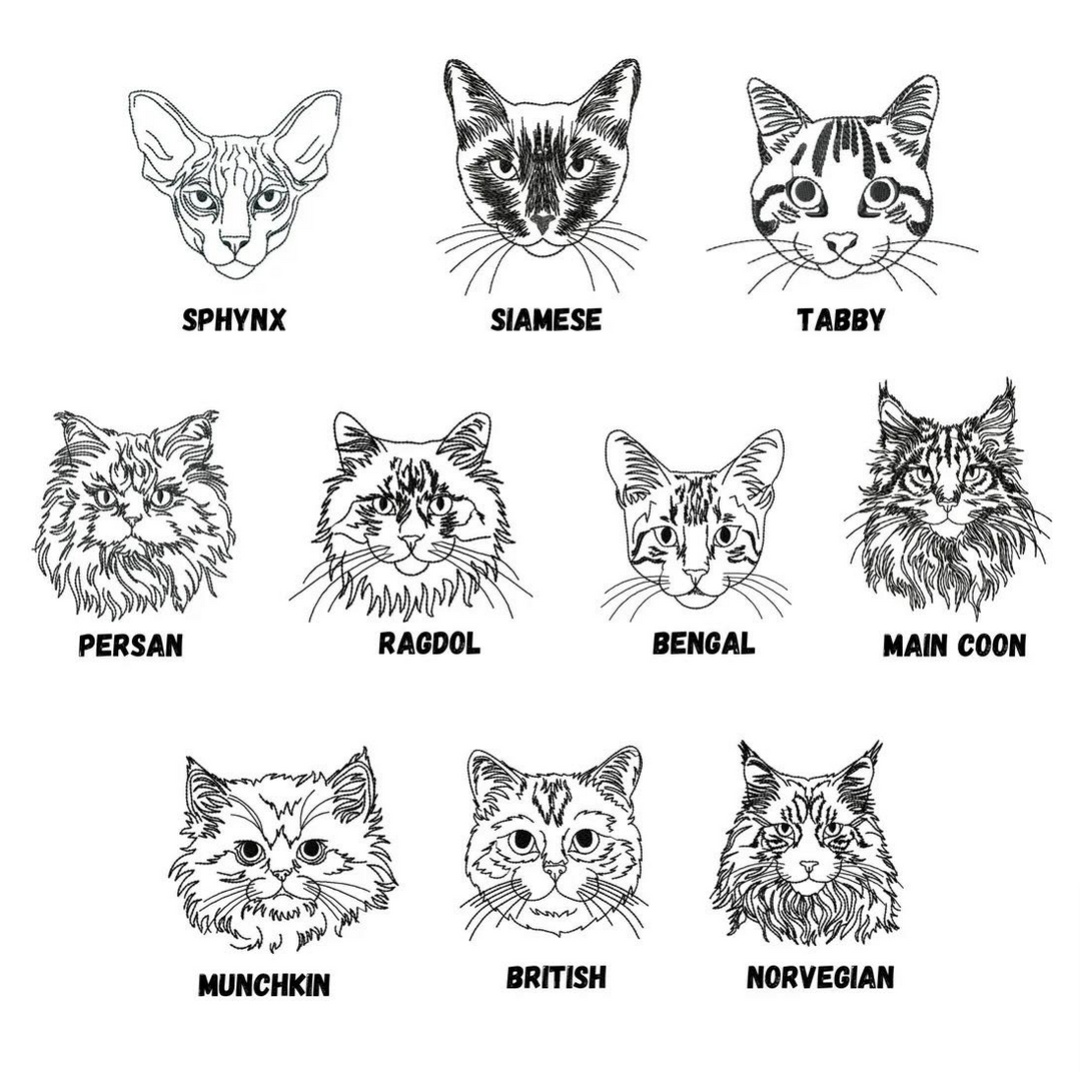 Simple hand drawn style Embroidered pocket pet line art